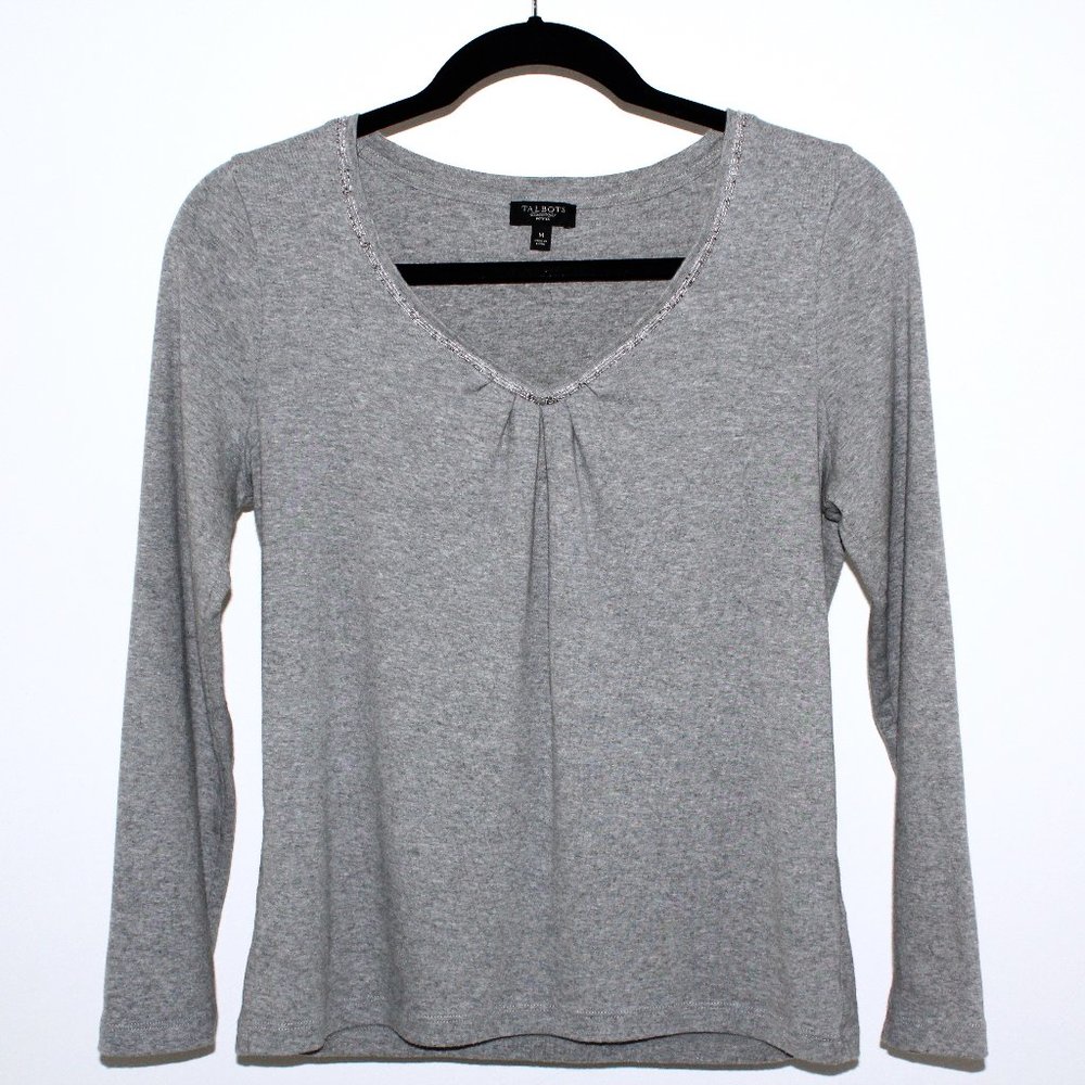 Talbots Beaded Ruched Heather Gray Top